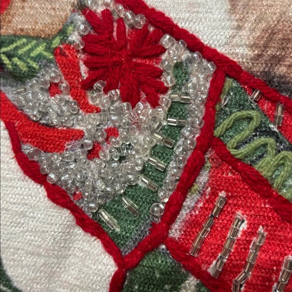 NWT! Jingles & Joy Beaded Teddy Bear Shaped with Bell Christmas Throw Pillow
